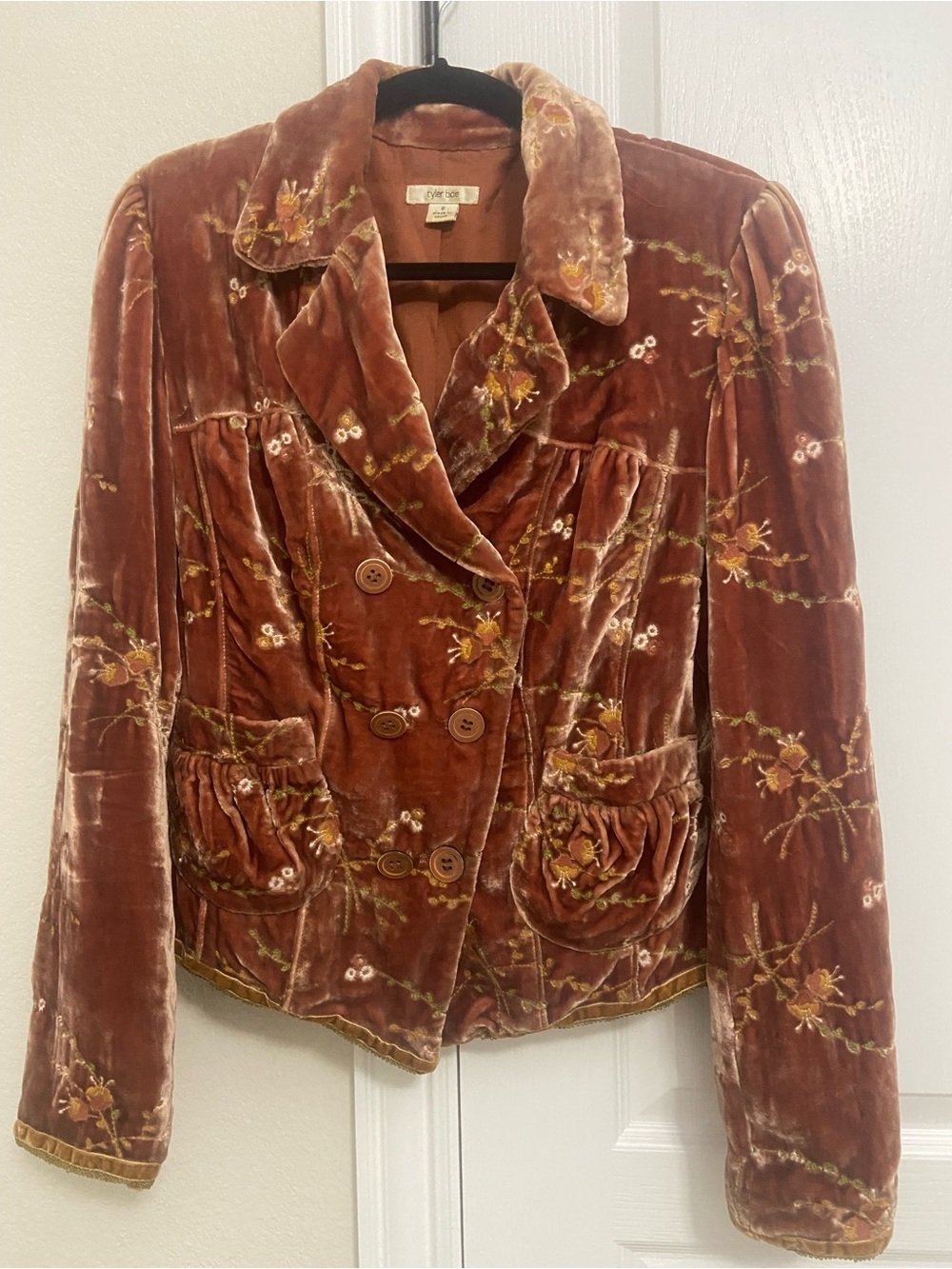 Tyler Boe Rust Velvet Embroidered Double-Breasted Jacket size 8